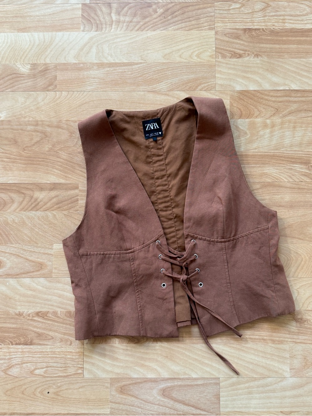 Zara Rust Brown Lace-Up Cotton-Blend Camisole Vest